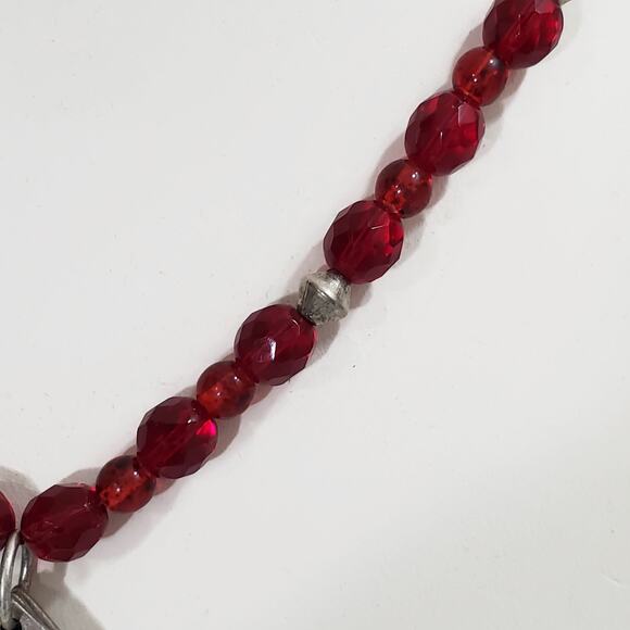 Vintage Sterling Silver & Red Glass Bead Teardrop Pendant Necklace 18" - Picture 5 of 8